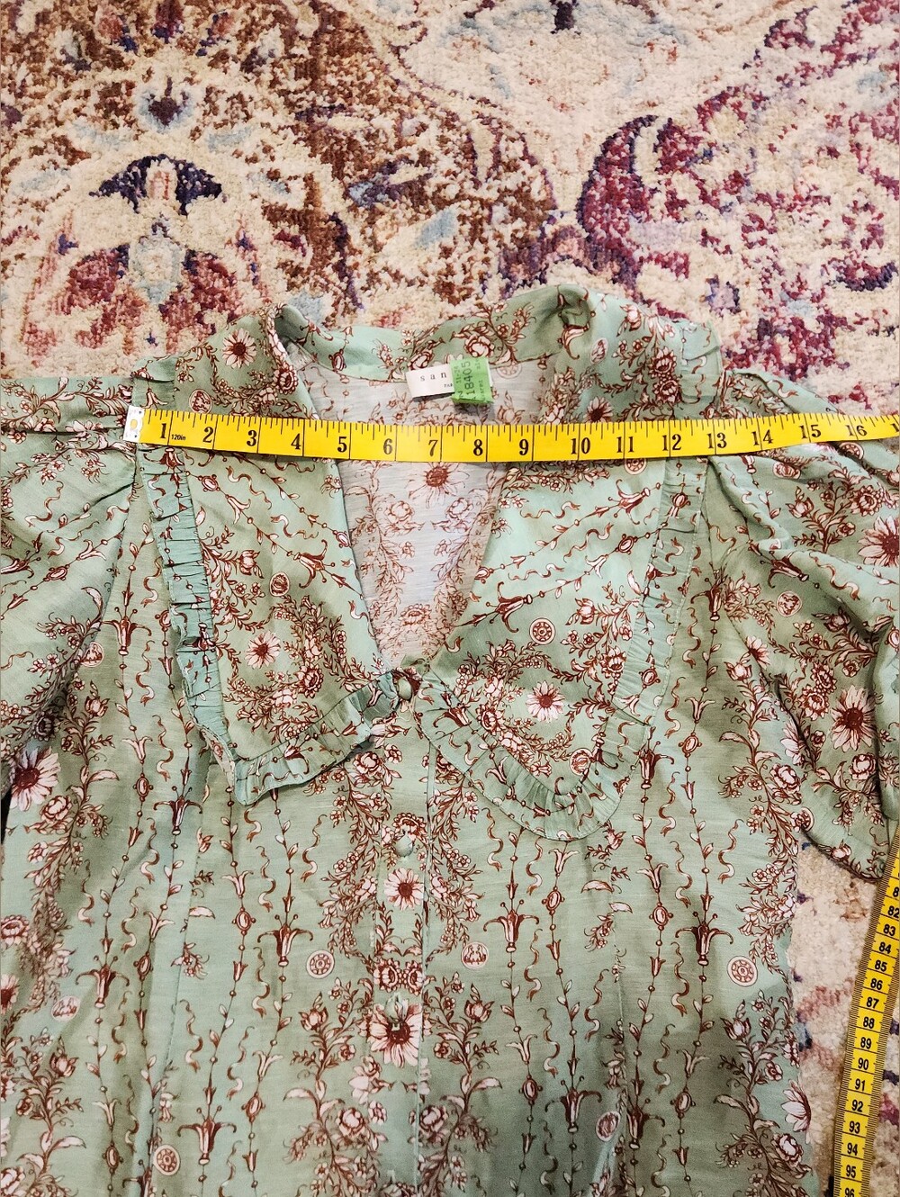 Women's Sandro Green Toscane Floral Dress Claudine Collar Size 34 - Picture 6 of 12